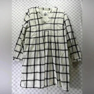 Old Navy San Francisco Petite Size SP Plaid Cream Gray Flare Dress Women